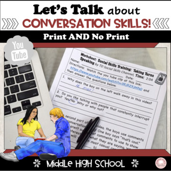Preview of Social Conversation Skills Activities Cards Middle and High School Print Digital