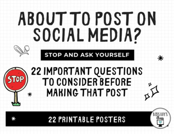 Preview of Social Media: 22 Questions to Ask Before Posting - Digital Citizenship Posters