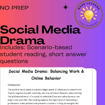Preview of Social Media Drama: Work Ethics Scenario Based Reading Comprehension Worksheet
