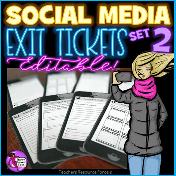Preview of Social Media Editable Exit Tickets: cell phone style