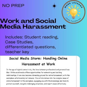 Preview of Social Media Harassment: Work Ethics Guided Reading Comprehension Worksheet