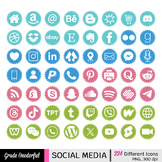 328 Social Media Icons: Blue, Aqua, Coral, Green