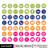 320 Social Media Icons Green Navy Orange Pink