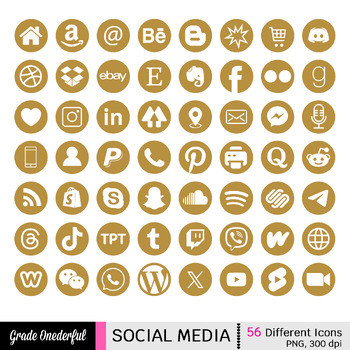Preview of GOLD and White Social Media Icons