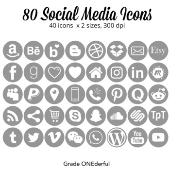 Social Media Icons Light Grey By Grade Onederful Tpt