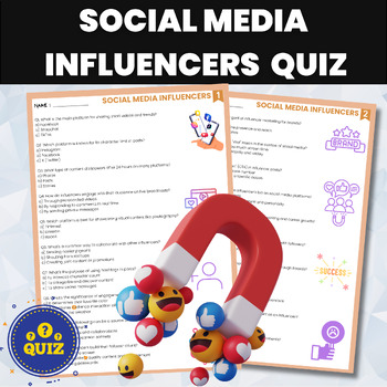 Preview of Social Media Influencers Quiz | Digital Literacy Assessment | Digital Marketing