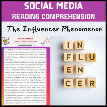 Preview of Social Media Influencers Reading Comprehension Worksheet