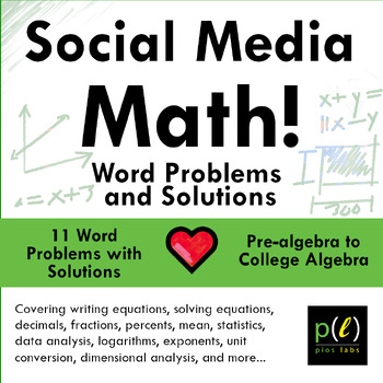 Preview of Social Media Math: Word Problems and Solutions, applying algebra and more
