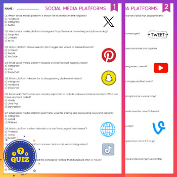 Social Media Platforms Quiz | Digital Literacy and Social Media Assessment