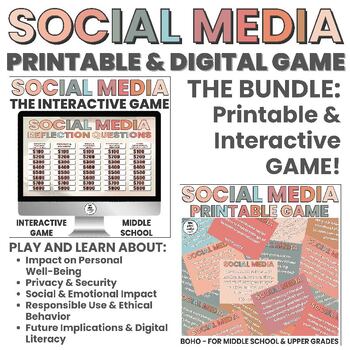 Preview of Social Media Safety | Interactive Printable & Digital Game | Reflections | BOHO