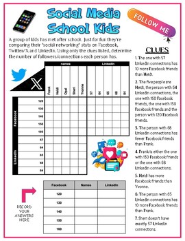 Preview of Social Media School Kids - Critical Thinking Logic Puzzle, Zentangle to Color