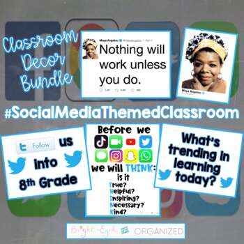 Preview of Social Media Technology Twitter Theme Classroom Decoration Bulletin Board Bundle