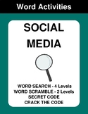 Social Media - Word Search, Word Scramble,  Secret Code,  