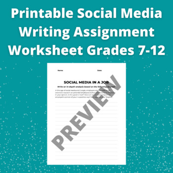 Preview of Social Media Professionalism Writing Assignment, Grades 7-12 Printable Worksheet