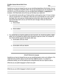 Preview of Social Pragmatics - Tone & Audience Worksheet