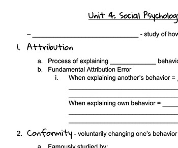 Preview of Social Psychology Notes Guide - High School Psych.