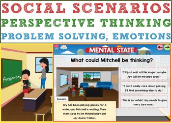 Preview of Social Scenarios - Perspective Thinking, Problem Solving, Emotions - Boom Cards