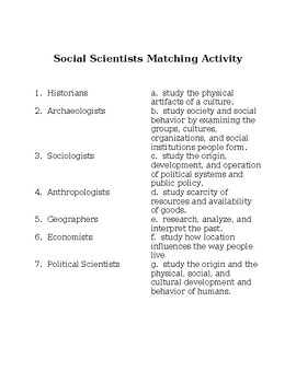 Preview of Social Scientists Matching Activity