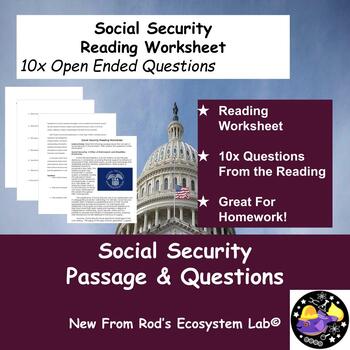 Preview of Social Security Reading Worksheet w/Answer Key **Editable**