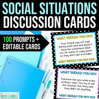 Preview of Social Situations Skills Discussion Cards for Class or Morning Meetings SEL