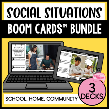 Preview of Social Skills Situations for Pragmatic Language Boom Cards Speech Therapy Bundle
