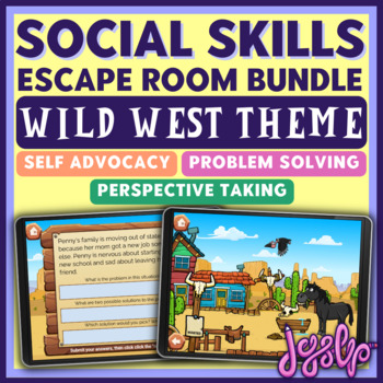 Preview of Social Skills: 3 Wild West Social Skills Escape Room BoomCards