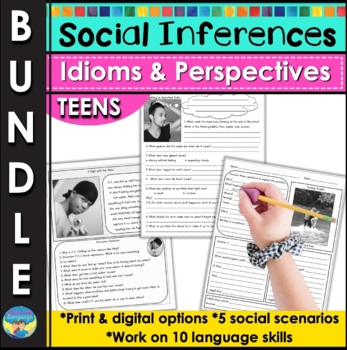 Preview of Social Skills Activities Bundle for Teens Social Inferences Idioms Perspectives