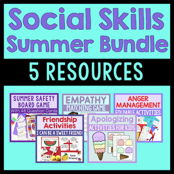 Preview of Social Skills Activities For Summer Themed SEL And Counseling Lessons