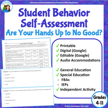 Preview of Student Behavior Self Assessment for Behavior Reflection & Data Collection