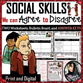 Preview of Social Skills - Agree to Disagree Worksheets and KEYS (Print and Digital)