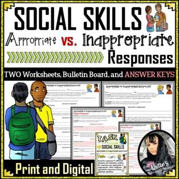 Preview of Social Skills - Appropriate vs. Inappropriate Responses Worksheets and KEYS
