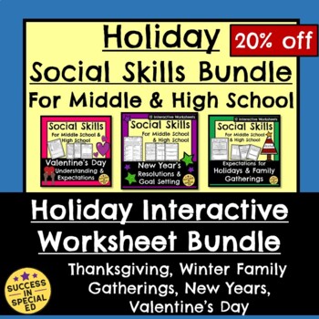 Preview of Holiday Social Skills Bundle New Years Valentine's Day Middle and High School