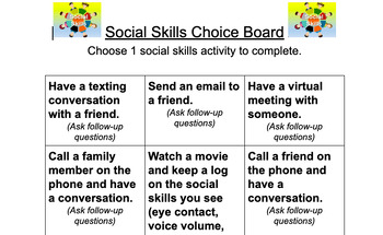 Preview of Social Skills Choice Board