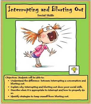 Preview of Social Skills Printables  - Communication - INTERRUPTING AND BLURTING OUT -