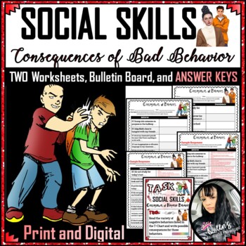 Preview of Social Skills - Consequences of Bad Behaviors Worksheets and KEYS