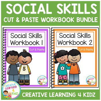 Preview of Social Skills Cut & Paste Workbook Bundle Autism