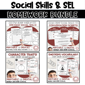 Preview of Social Skills Emotions Bundle Homework Summer Middle School