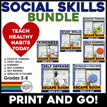 Preview of Social Skills Escape Rooms | Reading Comprehension Passages | Life Skills BUNDLE