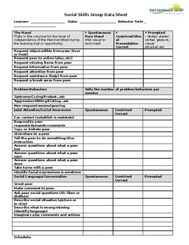 Social Skills Group Data Sheet - ABA by Child Enrichment Center | TPT