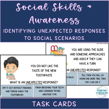 Preview of Social Skills Identify Expected & Unexpected Responses to Scenarios Task Cards