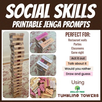 Preview of Social Skills Jenga Prompts for Dollar Tree Tumbling Towers-Editable template!