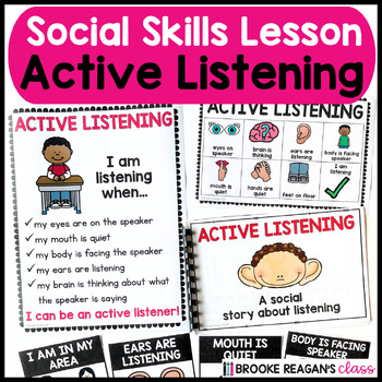 Preview of Social Skills Lesson: Active Listening Social Story and Activities
