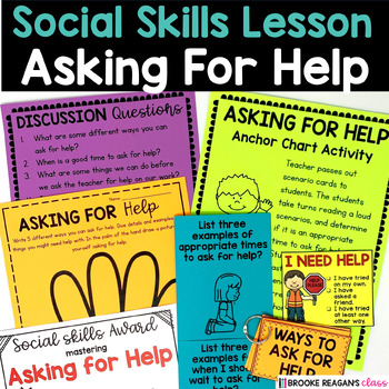 Preview of Social Skills Lesson: Asking for Help Social Story and Activities