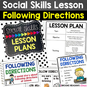 Preview of Social Skills Lesson: Following Directions Social Story and Activities