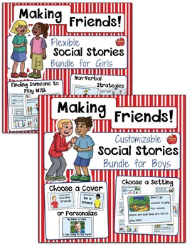 Preview of Social Skills: Making Friends Social Stories-EDITABLE Bundle