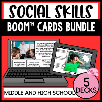 Preview of Social Skills Pragmatics Middle School High School Boom™ Cards Bundle
