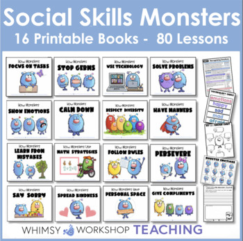 Preview of Social Skills Monsters 16-Week Program BUNDLE Printable Books Lessons Activities