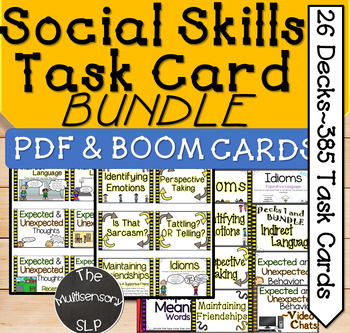 Preview of Social Skills PDF & BOOM CARD-BUNDLE-385 Task Cards (218 digital/167 printable)