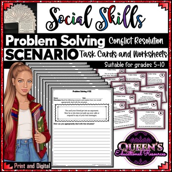 Preview of Problem Solving Scenario Task Cards and Worksheets, Conflict Resolution