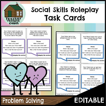 Preview of Social Skills Roleplay Task Cards | Problem Solving [EDITABLE]